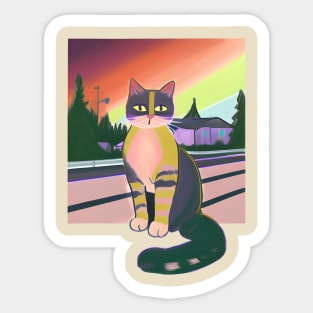 Colorful Sunset Cat Sticker